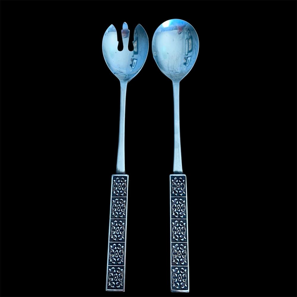 Stanley Roberts VELVET Salad Fork & Spoon Serving Set Japan 13" MCM Stainless